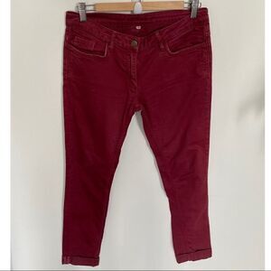 Sandro Burgundy Slim Folded Hem Jeans